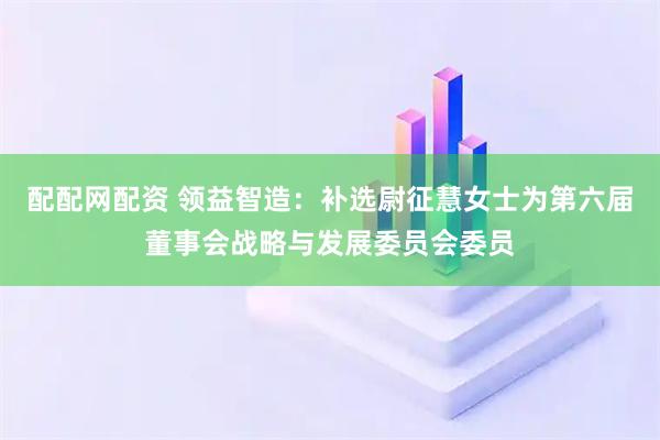 配配网配资 领益智造：补选尉征慧女士为第六届董事会战略与发展委员会委员